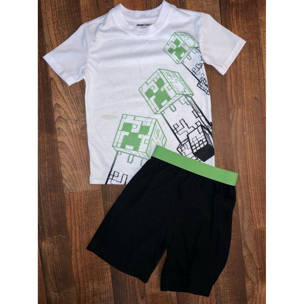 Minecraft Boys' White and Black Pajama Set with Green Accents